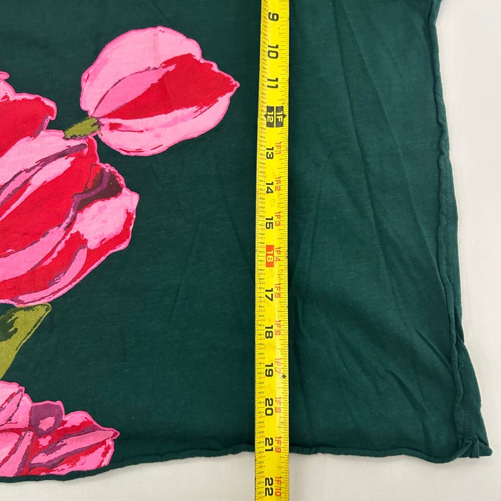 Maeve Caitlin Boxy Tee Women Medium Green Pink Floral Tulip Long Sleeve Raw Hem - Picture 5 of 6